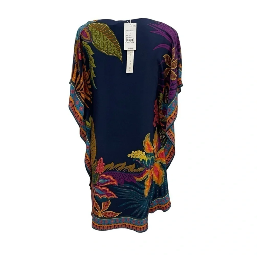 Trina Turk Global Silk Caftan Dress Womens Extra Small Navy Floral Tropical $398 - Picture 9 of 14